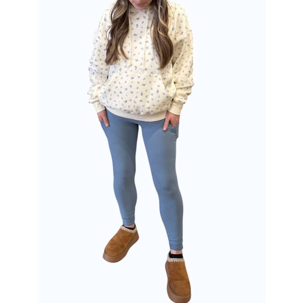 NEW DOUBLE ZERO ditsy floral french terry hoodie in blue